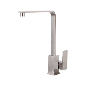 Single Lever One Hole Brushed Nickel Sink Mixer Square Modern Stainless Steel Kitchen Tap